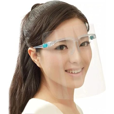 Visière de protection intégrale (lot de 5), écran facial avec lunettes, visière transparente résistante aux projections d'huile et aux postillons, lentille antibuée (1/5)