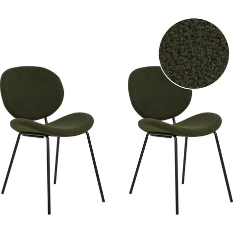 Set of 2 Dining Chairs LUANA Boucle Dark Green (1/5)