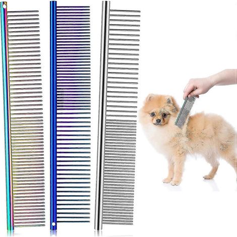 Peignes en acier pour animaux - Peigne multicolore pour chien avec dents en acier inoxydable - Convient pour démêler les nœuds et les enchevêtrements des chiens à poils longs et courts (1/5)