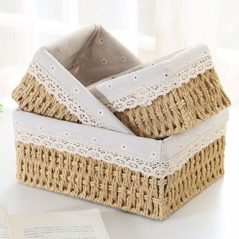Ensemble de 3 paniers de rangement imprimés, paniers de rangement empilables, organiseur de bureau (1/5)