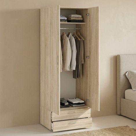 Dmora - Guardaroba 2 ante Kilkenny, Mobile camera da letto, Cabina armadio portabiti, Armadio appendiabiti, 74x52 h214 cm, Rovere (1/5)