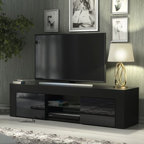 Loom TV Unit - Black with Gloss Doors - 130cm (1/5)