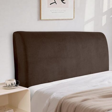 Samt-Bettkopfteilbezug, dehnbarer Rundumschutzbezug, elastisch, blickdicht, staubdichter Bettkopfteilbezug, waschbar (200 cm, Dunkelbraun) (1/5)