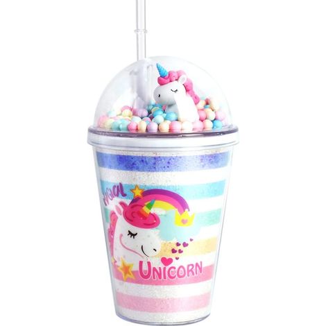 Gobelets Réutilisables Paille, Gobelet Plastique Motif Kawaii scintillante Licornes Bouteille d'Eau Durable Tasse à Double Paroi pour Jus, Boissons, Café (380ml) (1/5)