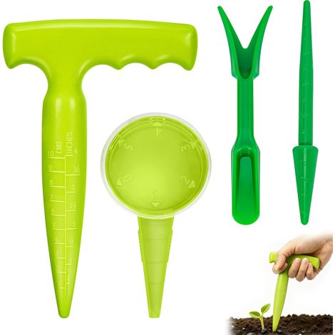 D'outils de Semoir de Plantoir à Bulbes - Jardinière à Bulbe pour Plantation - Outil de Jardinage pour Semis de Légumes et de Fleurs Transplantation Facile,4 Pièces Vert Clair (1/5)