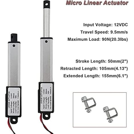 Actionneur linéaire micro-multiplicateur 2X, course de 2 pouces, 90 N/20,3 lb, vitesse de 9,5 mm/s (1/5)
