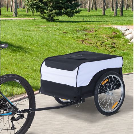 Rimorchio per bici 140x77x65 cm in acciaio e tessuto Oxford bianco e nero pieghevole FloraGrace (1/5)