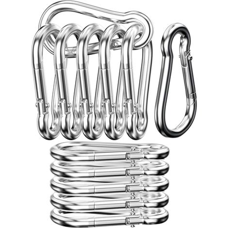 Uootach Lot de 12 Mousquetons, Mousqueton à Ressort en Acier Inoxydable 304, Portant de Charge sûr 140KG, Printemps fermé M6×60. Mousqueton pour hamacs, Camping, pêche, auvents(Argent) (1/5)
