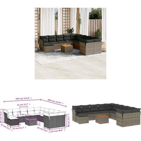 12-tlg. Garten-Sofagarnitur mit Kissen Grau Poly Rattan - Gartenmöbel - Outdoor Möbel - Rattan Gartenmöbel - Lounge Set - Esstisch - Home & Living (1/3)