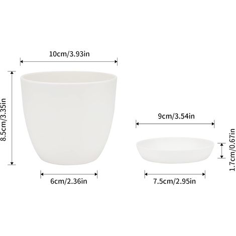 KINGLAKE 8 Pièces 10CM Cache Pot de Fleurs Plastique, Pot de Plante extérieur, Pot de Fleurs pépinière, adapté pour Balcon intérieur, Bureau, extérieur,Blanc (1/4)
