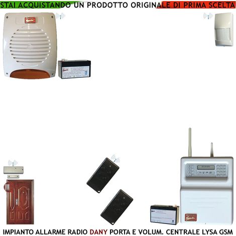 Impianto Allarme Dany Centrale Radio Filo Lysa evo GSM Fr 433,92 MHz Anti-Jamming Apertura Scasso Porta Rileva Movimento Intrusi Sirena Antifurto Lampeggiante Esterna 2 Radiocomandi Gestione Remota