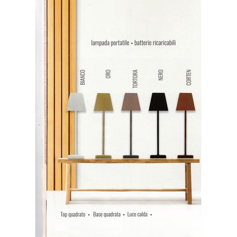 LAMPADA DA TAVOLO LED RICARICABILE TOUCH DIMMERABILE BAR RISTORANTE QUADRA PREQU, "Corten" (1/5)