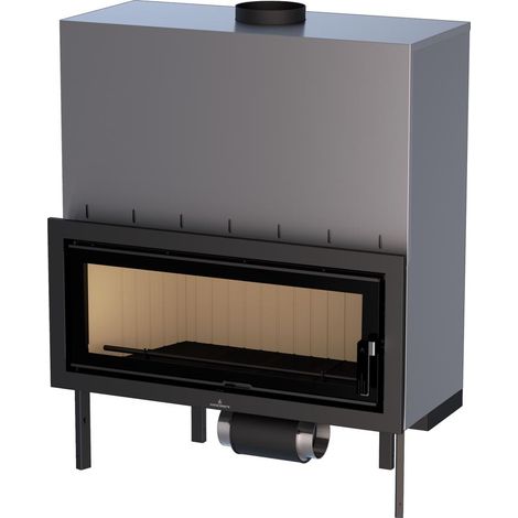 Bronpi – Insert cheminée à bois ventilé canalisable 16 kW – Triple combustion – 400 m3/h – Acier et fonte – Évacuation supérieure – Dimensions L 1100 x H 1382 x P 455 mm