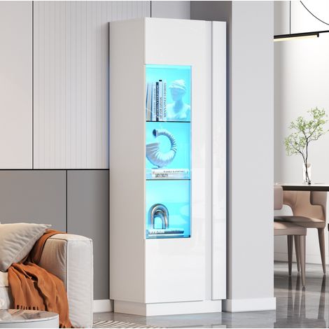 Vitrina alta 60 x 40 x 180 cm con LED, puerta de acrílico, blanco DESVIAE (1/5)