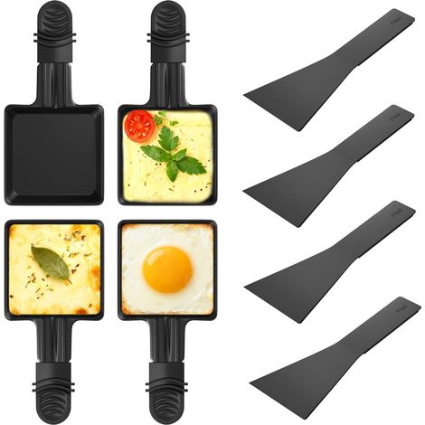 Poêlon Raclette Carré à Revêtement Antiadhésif, Coupelle Raclette avec Poignée Anti-brûlure pour Fromage Fondu,Pommes de Terre,Oeuf Frit, Spatules en Nylon Passés au Lave-vaisselle (1/5)