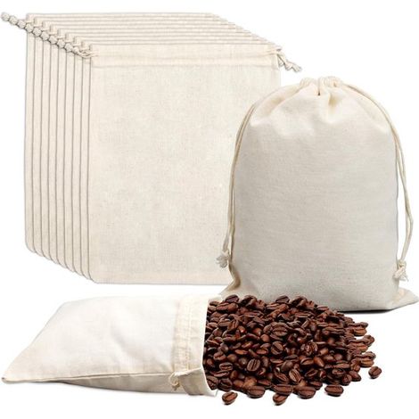 Lot de 15 petits sacs en coton / lin - 20 x 15 cm - Sacs à cordon réutilisables - Sacs cadeaux DIY - Pour café, emballage et rangement (1/5)
