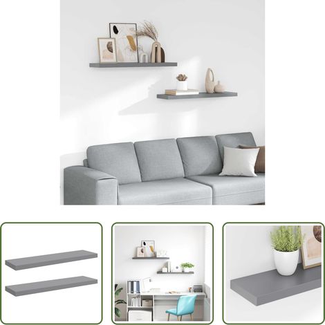 Wandregale - Schwebende Wandregale 2 Stk. Grau 90x23,5x3,8cm MDF (1/5)