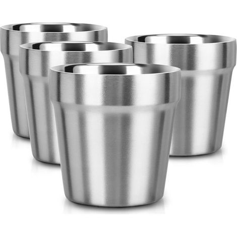 Tazas acero inoxidable (4 acero inoxidable, 300 ml, Acero inoxidable acero inoxidable apilable acero inoxidable aislamiento térmico, 4 piezas (1/5)