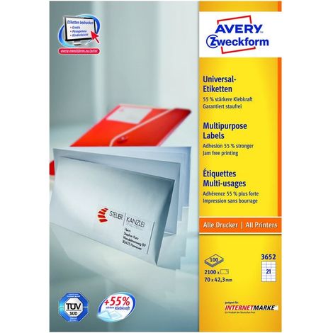 Avery 3652Z etiqueta autoadhesiva Rectángulo Blanco 2100 pieza(s)