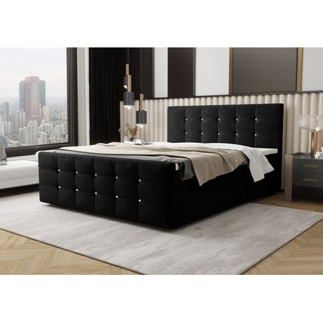 Lit Boxspring - Noir - 180x200 Cm - Lit Double - Design Moderne - Matelas À Ressorts Bonnell (1/5)