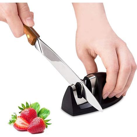 Afilador de cuchillos manual de 2 etapas: acero de tungsteno para el preafilado y piedra cerámica para el afilado fino. (1/5)