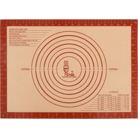 Tapis à pâtisserie en silicone antidérapant Extra Large avec mesures 71 × 51 cm pour tapis de cuisson, Tapis de comptoir, Tapis de pâte à rouler, Placement/fondant/Tapis de la croûte à tarte (Rouge) (1/4)