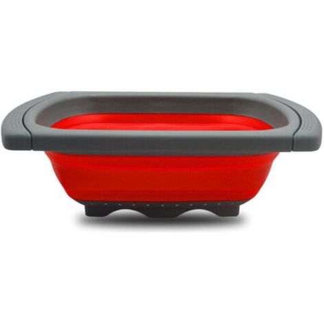 Pair Passoire pliable extensible avec poignées, panier égouttoir de cuisine réutilisable – rouge
