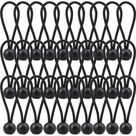 30 cordes élastiques pour bâche, 140 mm, pour tentes, auvents et rideaux, noires. (1/4)