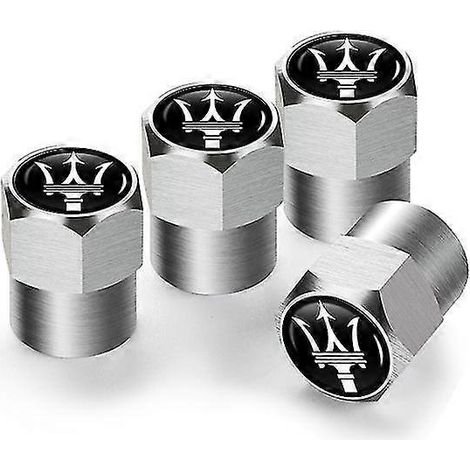 Lot de 4 bouchons de valve de pneu en aluminium anti-poussière pour Maserati Ghibli Granturismo Quattroporte Levante - Style A Argent (1/5)