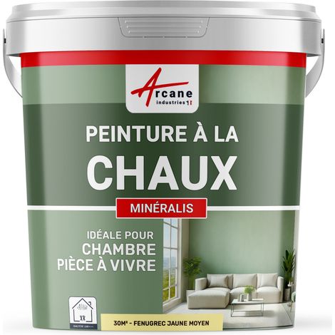 Peinture chaux, naturelle : peinture sans émanation, mineralis - 30 m² (5 kg en 1 couche) Fenugrec Jaune Moyen - ARCANE INDUSTRIES
