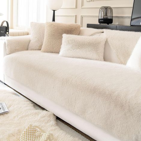 Housse de Canapé d'angle 3/2/4/1 Places Housses Canape Velours Universelle pour Canapé Angle en Forme de L- Doux et Moelleux-Antidérapant (Beige, 70 180 CM) (1/5)