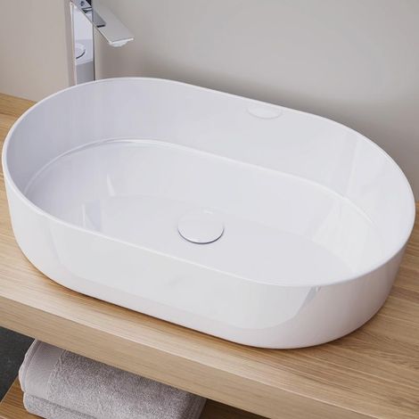 Lavabo sobre encimera cerámico TRAPANI 60x38 cm Blanco brillo
