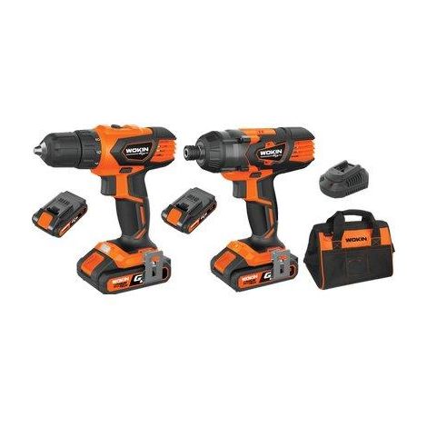 TRAPANO + AVVIT IMPULSI BATT GP20V 628002 WOKIN VOLT 20X2 AH 2,0 1/4 + BORSA