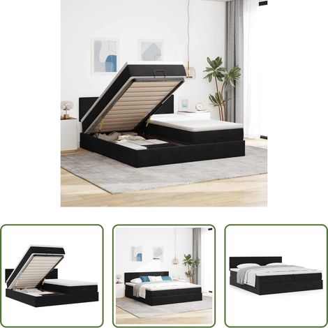 Matratze - Ottoman-Bett mit Matratzen Schwarz 160x200 cm Samt (1/5)