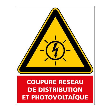 Étiquette coupure réseau de distribution et photovoltaïque – 40 x 50 mm – Conforme norme UTE C15-712-1 - Lot de 100
