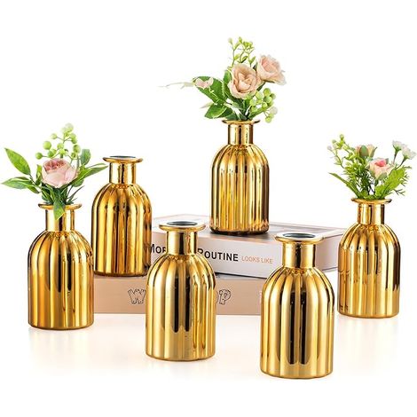Vase À Bouteille Verre Petit Vases Fleurs Decoratif pour Centres de Table de Mariage Vintage Or pour Noël Chambre Coucher Esthétique Fête d'anniversaire (1/5)