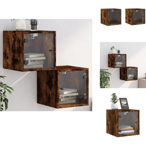 Tables de chevet et portes vitrées 2 pcs chêne fumé 35x37x35 cm - Table De Chevet Murale - Meubles De Chambre - Commode Murale - Étagère Murale - Rangement Mural (1/5)