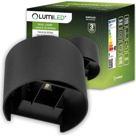 Lampada da parete da giardino LED per facciata 2x3W 4000K orientabile su e giù nero PINUS LUMILED