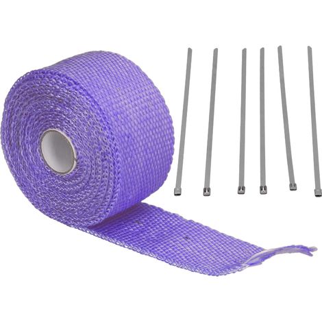 Ruban isolant thermique pour échappement de 5 m en fibre de verre avec attache en acier allié pour voiture et moto - Violet (1/5)