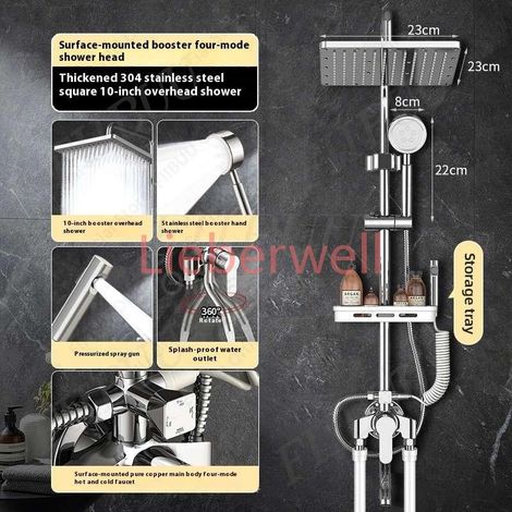 Système de douche pluie cascade avec pommeau de douche combiné, ensemble de douches à jet manuel économiseur d'eau, accessoires de salle de bain réglables (1/5)