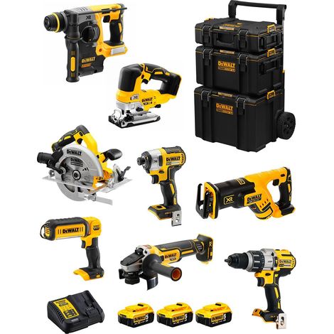 DeWALT Kit DWK805 (DCD996 + DCH273 + DCG405 + DCF887 + DCS334 + DCS367 + DCS570 + DCL050 + 3 x 5,0 Ah + DCB115 + Carro 3en1) (1/5)