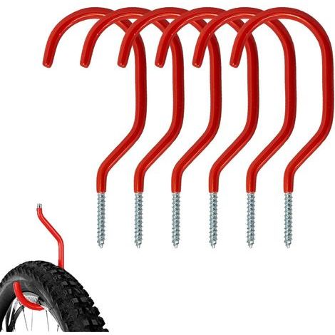 CCYKXA Garage bike hooks, 6 heavy-duty wall-mounted storage hooks, screw-in hooks, heavy-duty ceiling hooks with 6 expansion tubes, suitable for garages (red).