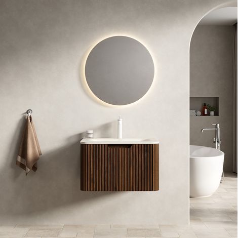 Mobile lavabo sospeso 60x46x36 cm in pietra beige, design moderno, bagno FloraGrace (1/5)