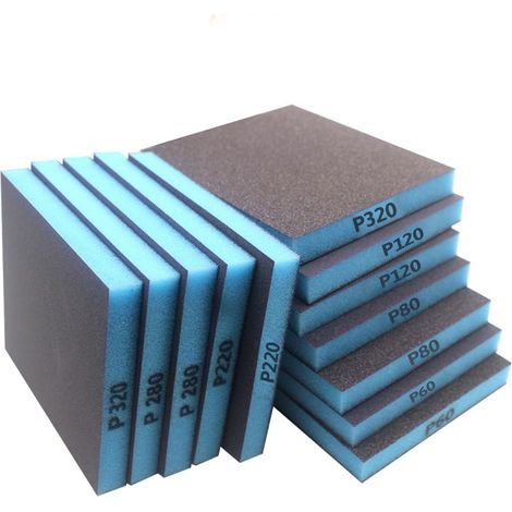 12 Pièces Éponge Abrasive Double Face Papier de Verre Grain 60 80 120 220 280 320 Papier à Poncer Lavable Réutilisable pour Carrosserie Bois Métal Plastique, Cale à Poncer Souple Flexible Humide Sec (1/5)