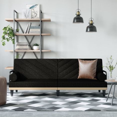 Schlafsofa mit Armlehnen Schwarz Stoff