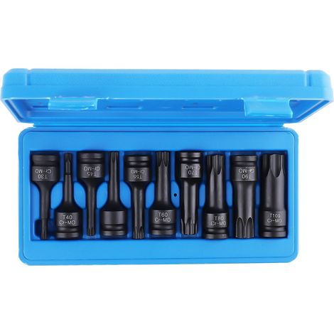 Ensemble de 10 Embouts Torx T-Handle 1/2 Pouces pour Clé à Chocs Lithium, Outils de Réparation Automobile avec Douilles et Clés Allen Pneumatiques (1/4)