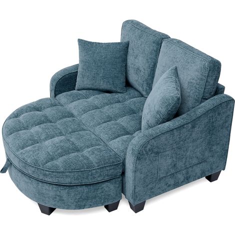 Canapé convertible 2-en-1 avec pouf de rangement, tissu respirant, bois d'eucalyptus écologique, idéal pour petits espaces (1/5)