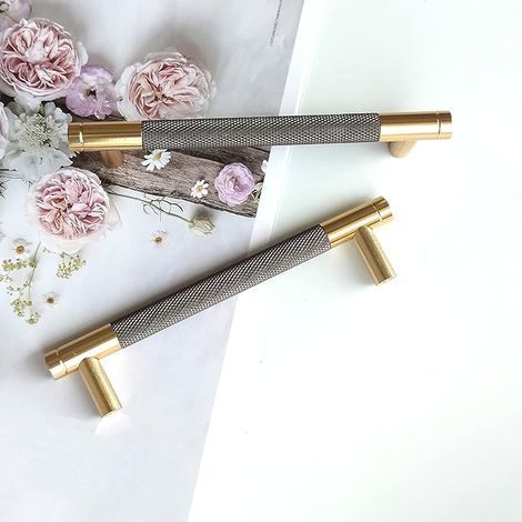 Lot de 10 poignées de placard modernes dorées avec espacement des trous de 128 mm, poignées de porte de cuisine vintage pour armoire de cuisine, commode, armoire (gris doré) (1/4)