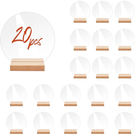 Lot de 20 Numéro de Table Mariage en Acrylique avec Support en Bois, Panneaux Transparent Réutilisable pour Noms D'invités, Numéros de Table pour Décoration de Fête de Mariage, événement (1/5)