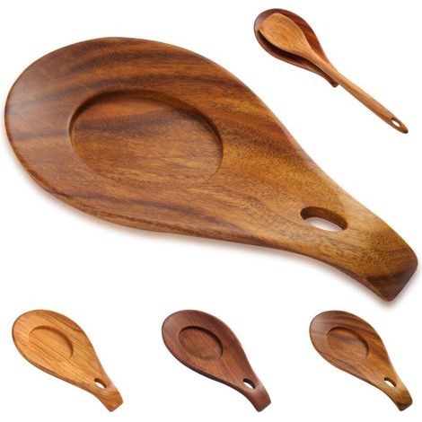 Repose Cuillère en Bois d'acacia, Cuillère Repose en Bois Naturel, Repose-Ustensiles de Cuisine en Bois, Repose-Cuillère Résistant à la Chaleur, Porte-cuillère Pour Cuisinière (Bois d'acacia) (1/5)